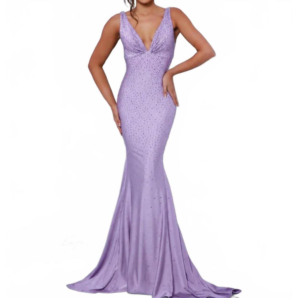 NEW JOHNATHAN KAYNE crystal embellished mermaid gown in lilac